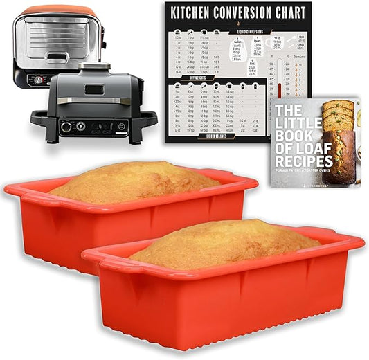 Air Fryer Silicone Loaf Pans for Baking, Non-Stick Bread Cake Pan for Ninja Woodfire Grill & Smoker, Ninja Woodfire Outdoor Pizza Oven, Airfryer Bakeware Sets, Meatloaf Brownie Corn, BPA Free