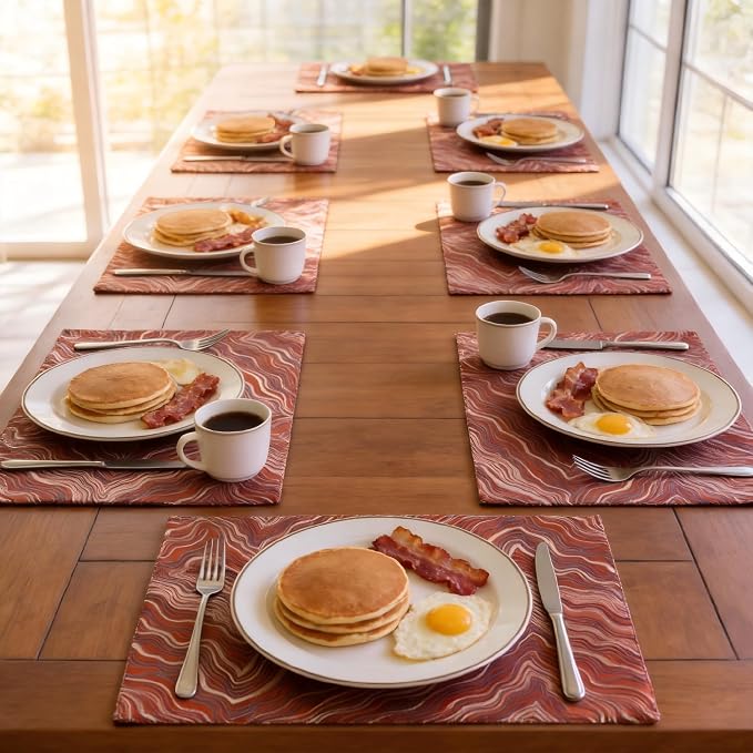 Orange Placemats Set of 4, 12x18 Inch Mountain-Inspired Jacquard Place Mats, Double Sided Reversible Non Slip, Irregular Woven Texutre Table Mats, Modern Dining Table Decor for Kitchen