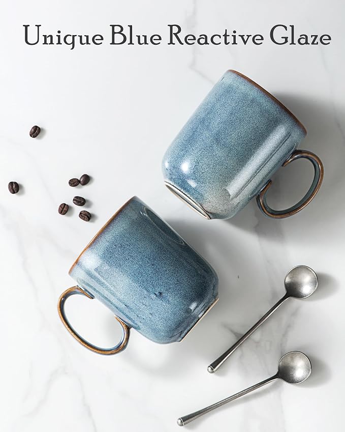 UNICASA Coffee Mug - 14 oz Ceramic Tea Cups Set of 4, Porcelain Cereal, Drinking Cups with Large Handle for Coffee, Tea, Milk, Latte and Cocoa, Soup Mug Gift Set for Men & Women - Light Blue
