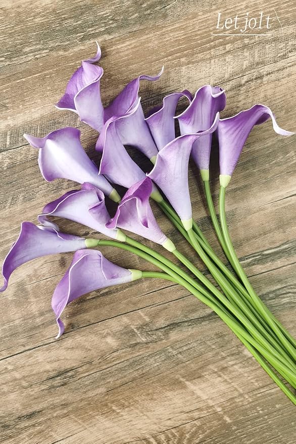 Letjolt Calla Lily Purple Artificial Flowers 12Pcs Table Flower Decor Faux Calla Lilies Bouquet for Wedding Bride Shower Home Decoration, Purple