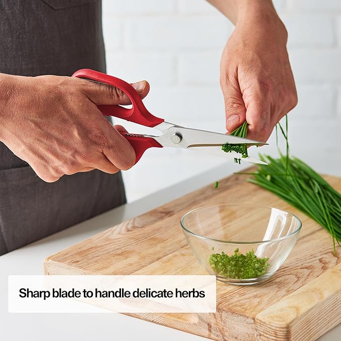 Misen Heavy Duty Kitchen Shears - Stainless Steel, Versatile and Easy Clean Scissors for Meat, Herbs and Veggies - Ambidextrous Comfort Handle - Professional Grade - Red
