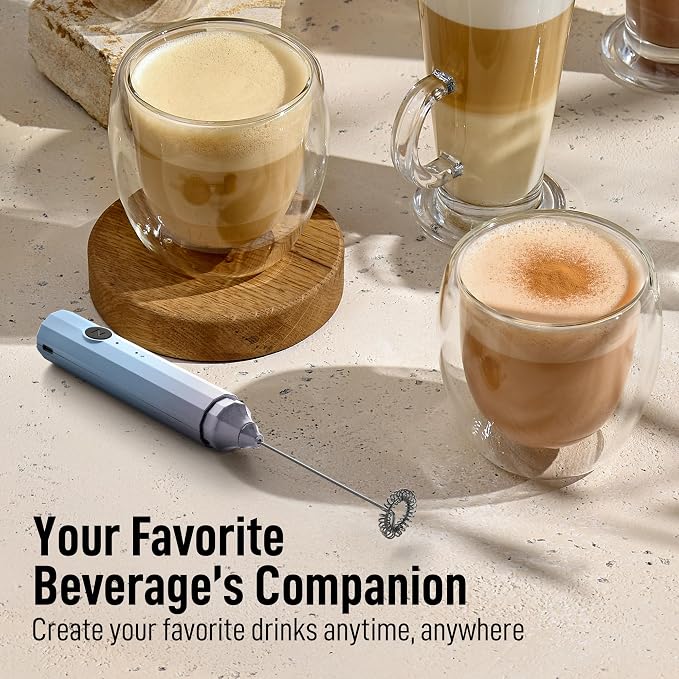 Zulay Froth N Go Milk Frother – Rechargeable 3-in-1 Handheld Frother Wand with Travel Case & USB-C Charger – Single, Double & Egg Whisk for Latte, Cappuccino, Matcha, Protein Shakes - Dove Cloud