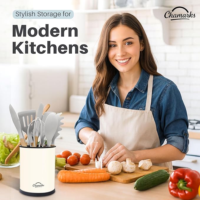Kitchen Utensil Holder and Countertop Organizer. (Cream)