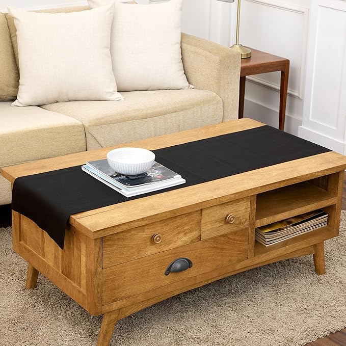 Solino Home 100% Pure Linen Black 48 Inches Table Runner - 14 x 48 Inch for Dining, Coffee Tables, Dressers - Sonoma Collection - Summer, Spring Decor