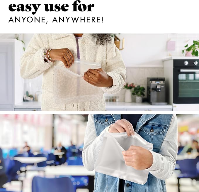 Fit & Fresh Reusable Sandwich Bags (3 Pack) – Leakproof Reusable Food Storage Bags, BPA-Free, Freezer Safe, Eco Friendly Bags for Snacks, Lunch, Meal Prep, Ivory Feline Fine