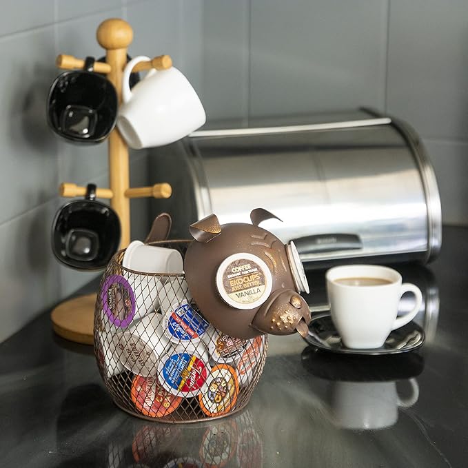 Made Easy Kit Coffee Pod Organizer - Home Coffee Bar Functional Décor - Café Station Countertop Storage Accessories (Bulldog)