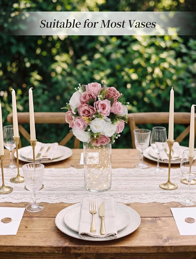 BLOSMON Dusty Rose Flowers Centerpieces: 6 Pcs Pink Roses Artificial Flowers Balls for Wedding Dinning Table - Fake Silk Kissing Floral Arrangement for Home Party Event Decor