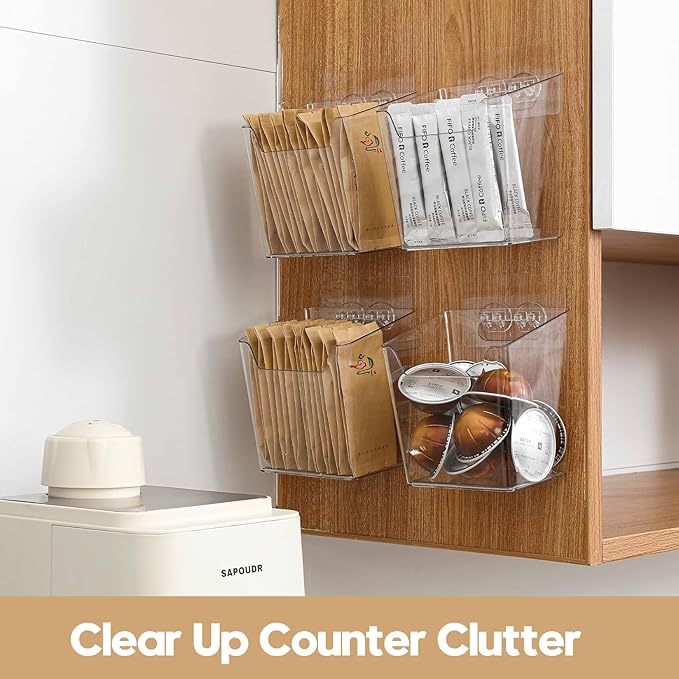 8-Pack Cabinet Door Organizer Adhesive, Hanging Storage Bins, Stick on Small Wall Basket, Makeup Organizer Caddy, Under Inside Cabinet Storage Container for Kitchen, Bathroom Organizer, Office, Dorm
