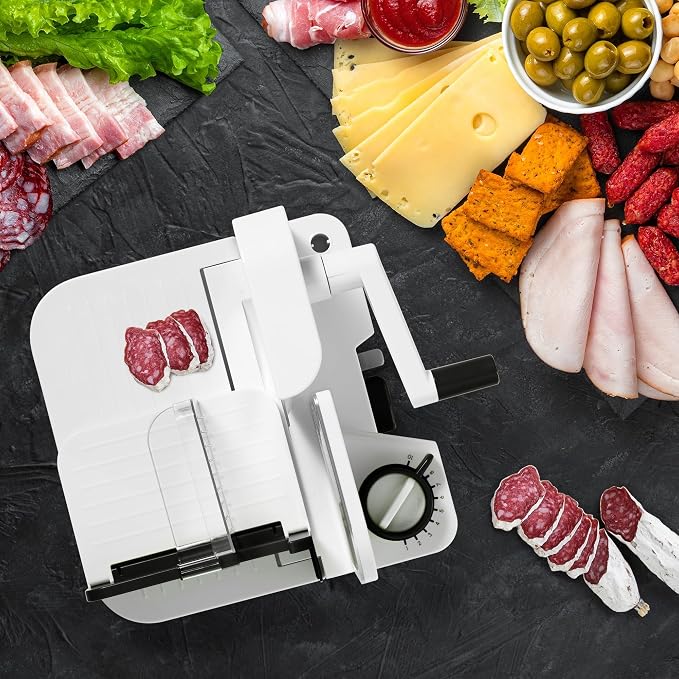 Starfrit Deli Slicer, Slices Meat, Cheese, Bread, 6.5" Stainless Steel Blade, Adjustable Thickness Knob, Nestable for Easy Storage, 2-in-1 Fruit and Vegetable
