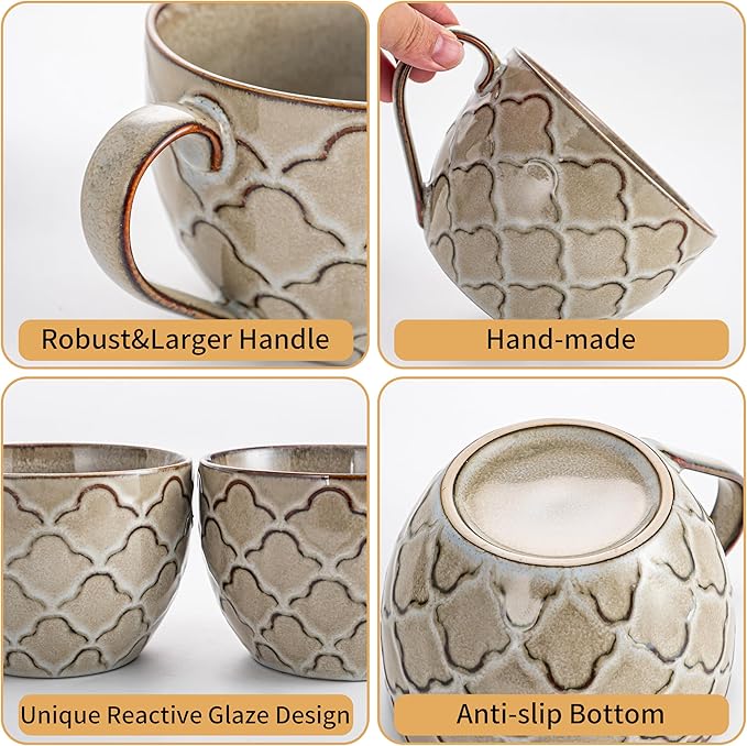 Ceramic Extra Large Coffee Mugs with Handles, 24 oz Coffee Cups, Large Soup Mugs for Cappuccino, Ramen, Oatmeal, Soup Mugs with Handles, Dishwasher and Microwave Safe(Reactive Glaze Grey)