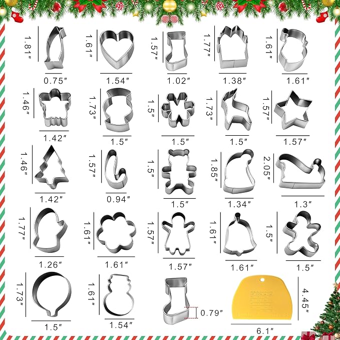 Christmas Cookie Cutter Set - 22Pcs Mini Cookie Cutters Variety Pack with Dough Scraper, Stainless Steel Cookie Mold for Biscuits, Fondant, Sandwiches and Pancakes