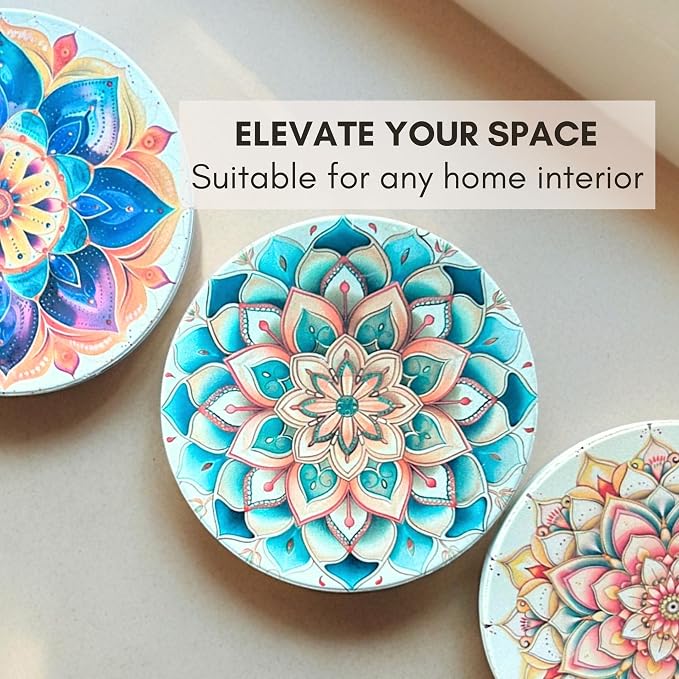 Colorful Ceramic Marble Coasters Set of 6, Cute Moisture Absorbing Coaster, Coffee Table Decor, Stone Absorbent Drink Coasters