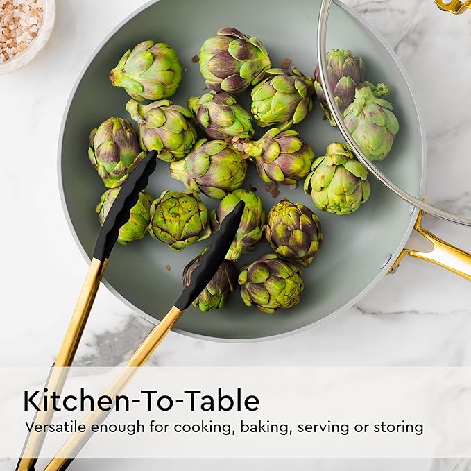 Black and Gold Kitchen Utensils Set - 6-PC Silicone Utensils Set Include Tongs, Whisk, Serving Spoon, Spatula, and Turner for Stylish Cooking and Baking - Black and Gold Kitchen Accessories and Decor