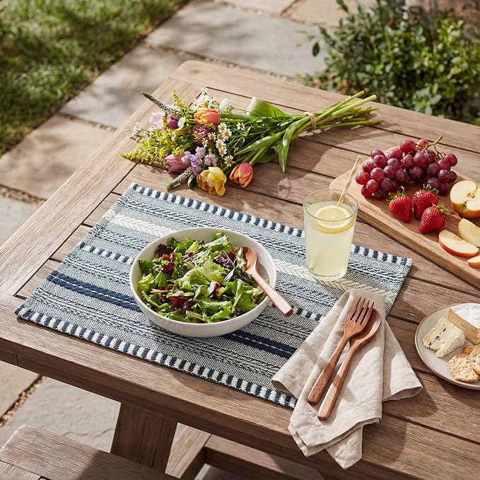 Artoid Mode Dark Blue Farmhouse Woven Braided Stripe Placemats Set of 4,12x18 Inch Seasonal Holiday Table Mats Party Kitchen Dining Decoration