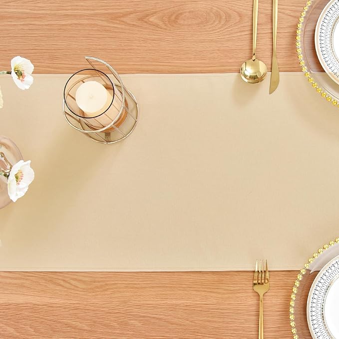 Farmhouse Rustic Table Runner Beige Faux Linen Table Runners Water Resistant Table Runner 48 inches Long for Living Room Dresser Bedroom Kitchen Dining Party 13x48 Inch