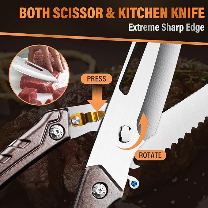 Huusk Heavy Duty Poultry Scissors - Kitchen Scissor for Food with Serrated Edge, Detachable Sharp Shears for Cutting Meat, Chicken Bone, Christmas Gift for Men and Women