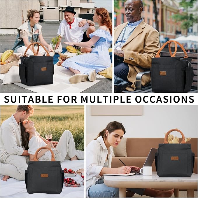 Joymee Insulated Lunch Box With Adjustable Strap Large - Black | Large Capacity, Bottle Holder & Side Pockets, Leakproof Insulated Design, for Work, Travel, Picnic & Daily Use, for Adult