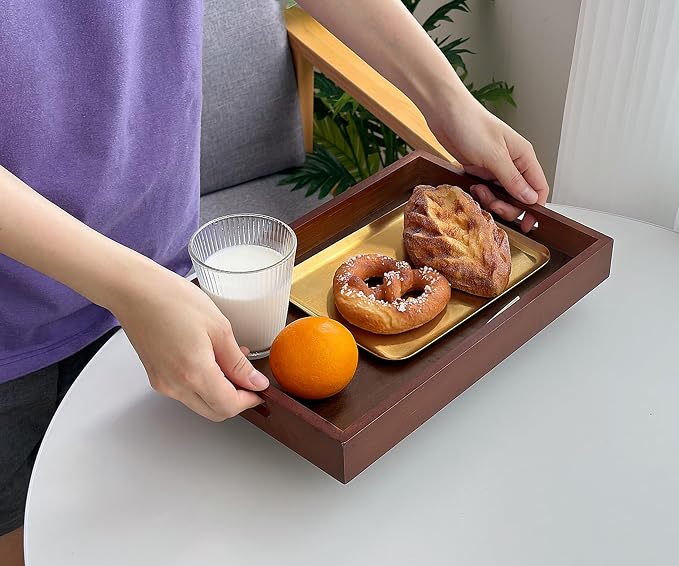 3 Pack Serving Tray with Handles, 13" x 8.7" Bamboo Tray | Serving Platter for Coffee Table, Tray for Bed, Couch, Ottoman, Kitchen Counter, Rustic Decor & Entertaining Essentials