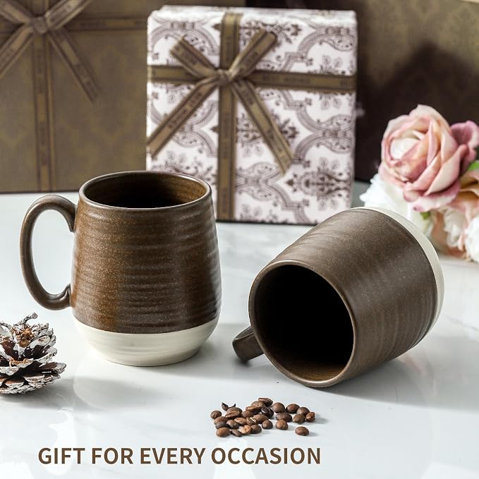 HASENSE 20 oz Coffee Mugs Set of 2 – Large Tea Cups with Comfortable Handle, Perfect for Coffee,Brown Microwave & Dishwasher Safe Mugs for Latte, Hot Cocoa