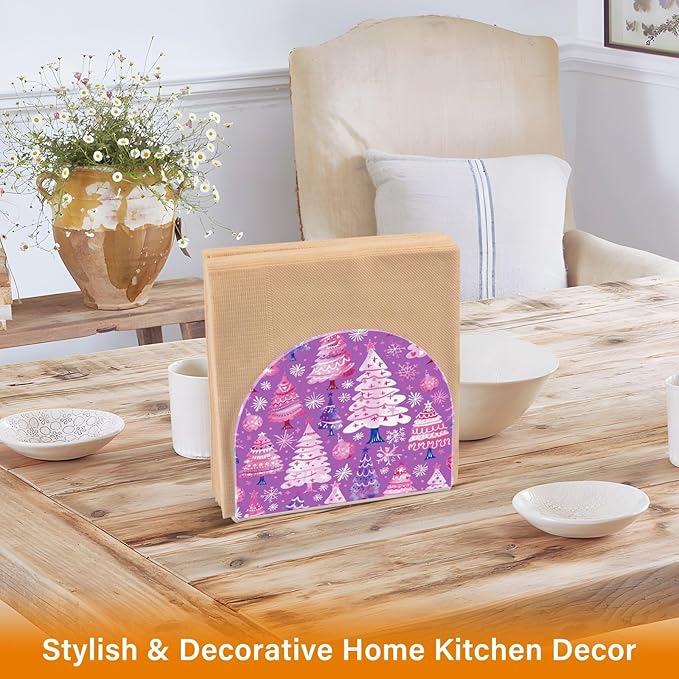Christmas Trees Purple Acrylic Fall Napkin Holder for Table Kitchen Cocktail Dinner Napkin Holders Countertop Modern Room Decor
