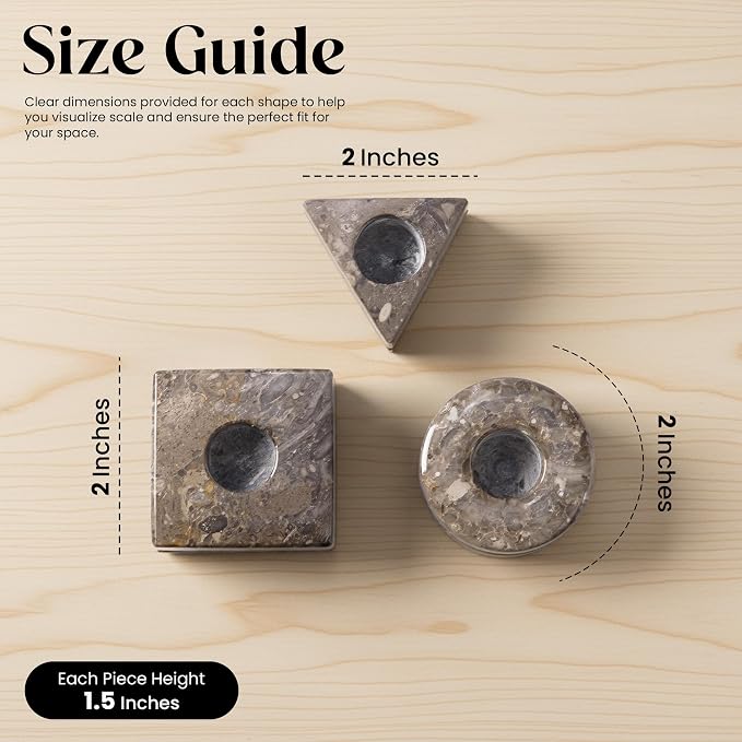 Marble Candle Holder Set of 3, Handmade Oceanic Stone Candlestick Holders, Minimalist Taper Candle Stand, Decorative Table Decor for Living Room & Dining, Centerpiece, Housewarming & Wedding Gift