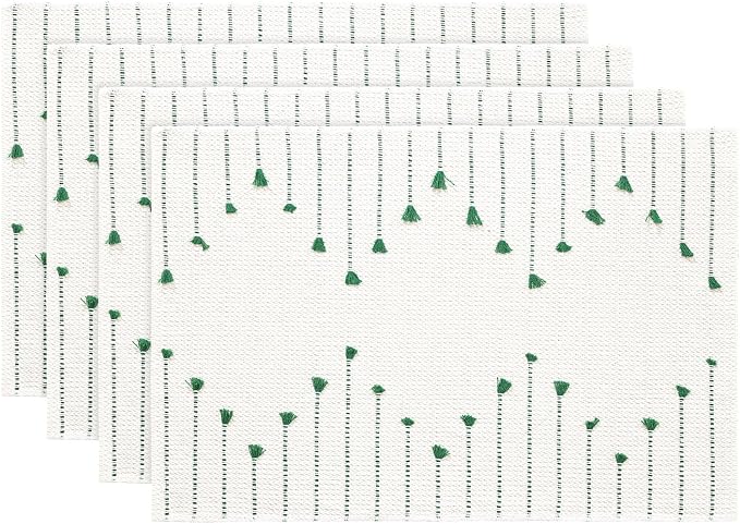 Artoid Mode Dark Green Farmhouse Woven Rustic Placemats Set of 4,12x18 Seasonal Holiday Macrame Burlap Kitchen Dining Table Decoration for Home Party Decor