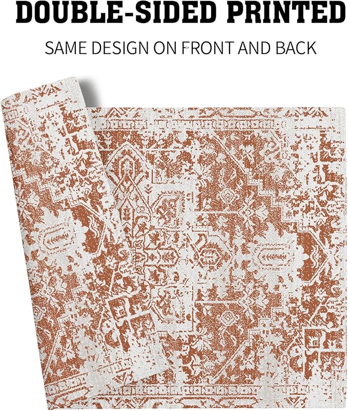Gray Burnt Orange Boho Placemats Set of 4 Ethnic Bohemian Carpet Place Mats Washable Kitchen Dining Vintage Grey Geography Floral Linen Table Mats Stain Heat-Resistant for Home Party Indoor 12x18 in