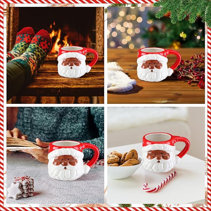 Sliner 2 Pcs 11oz Black Santa Mug Christmas African Santa Ceramic Mug Vintage African Coffee Cup Christmas Themed Design Cup Set for Coffee Tea Hot Chocolate Presents