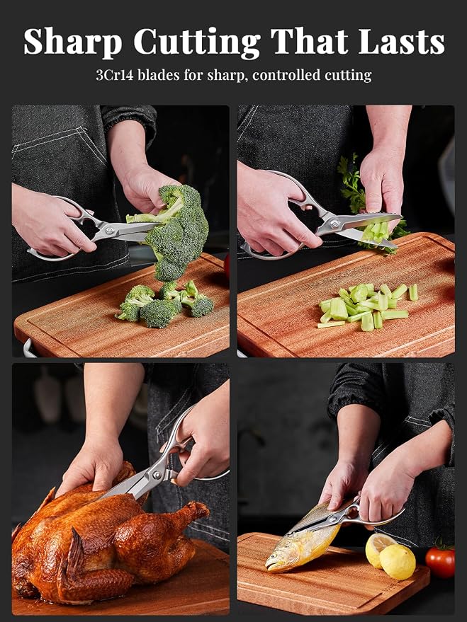 Kitchen Scissors for Food, Forged All-Steel Shears That Come Apart | All-purpose scissors with 3Cr14 blades, bottle opener, nutcracker and fish scaler; dishwasher safe