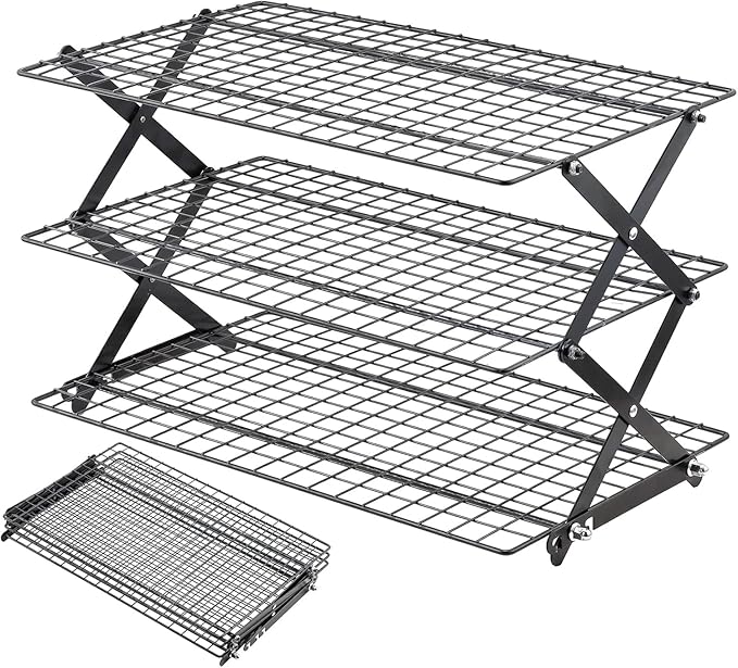 3 Tier Collapsible Cooling Rack - 3 Setting Design, Adjustable ＆ Stackable Baking Rack, 5 Modes Cooling Racks for Cooking and Baking, Roasting ＆ Grilling Gifts for Picnic Party