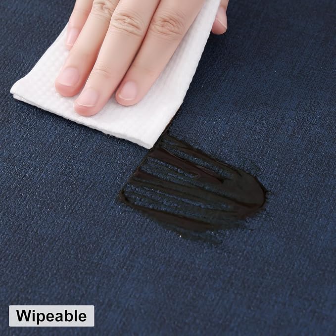 homing Round Faux Leather Placemat and Coaster 8 Packs, Washable Heat Resistant Dining Place Mats, Wipeable Double-Sided Table Mats for Indoor and Outdoor, Diameter 13 and 3.93 inch, Navy