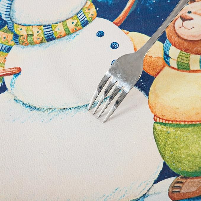 Placemats Set of 4-Waterproof Heat Resistant Non-Slip Washable Table Mats for Dining Table,12 x 18 inch Snowman