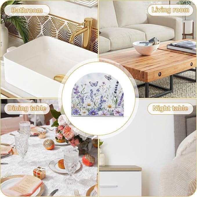 Spring Wild Flowers Purple Butterfly Napkin Holder for Tables Paper Cocktail Napkin Holders for Kitchen Dinning,Acrylic Dinner Napkin Dispenser for Restaurant Home Decor Bar Accessories 2 Pack