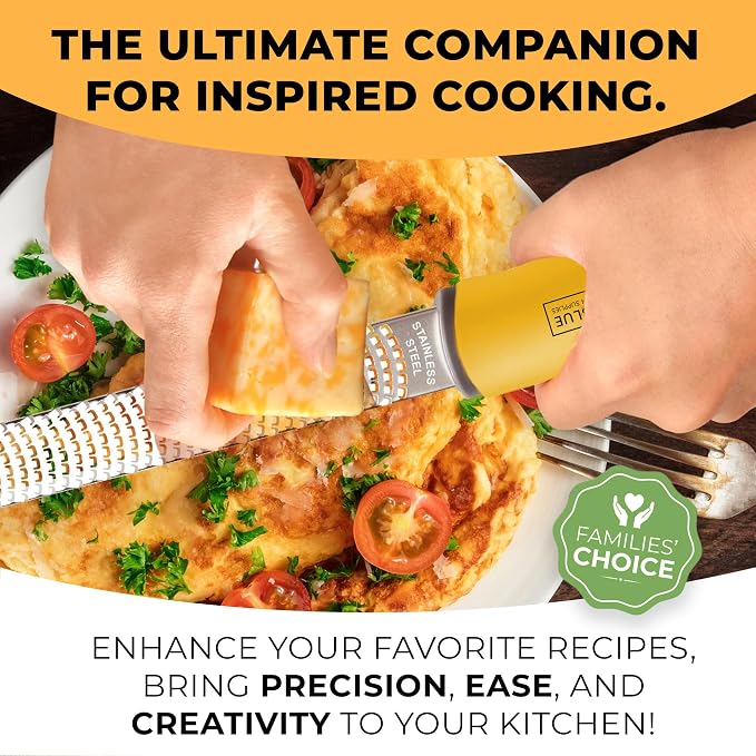 Orblue Lemon Zester & Cheese Grater - Premium Citrus Zester, Kitchen Grater for Parmesan, Chocolate, Fruits, Vegetables, Ginger, Garlic, Nutmeg - Stainless Steel Blades with Protective Cover, Yellow