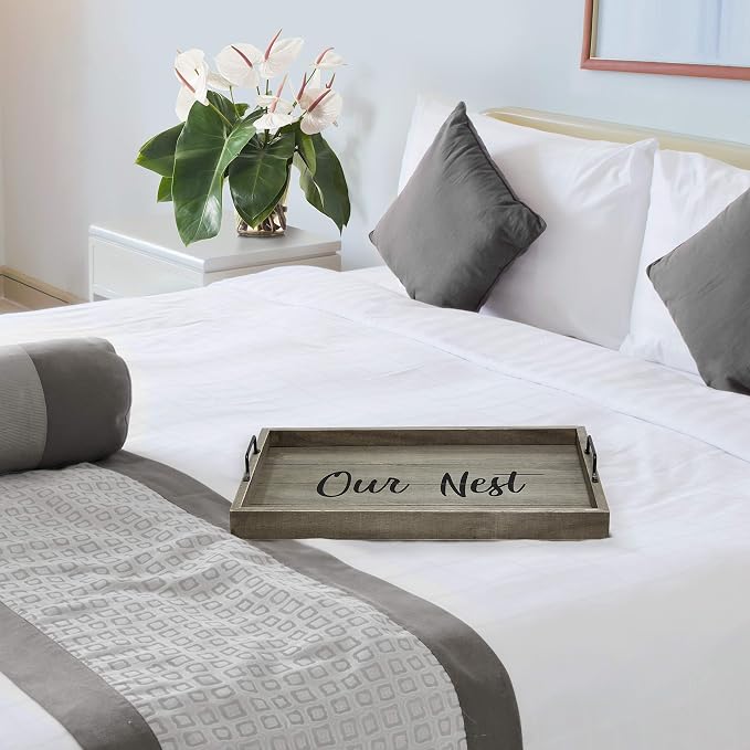 Elegant Designs HG2000-RGO Decorative Wood Serving Tray w/Handles, 15.50" x 12", Our Nest (Pack of 4)