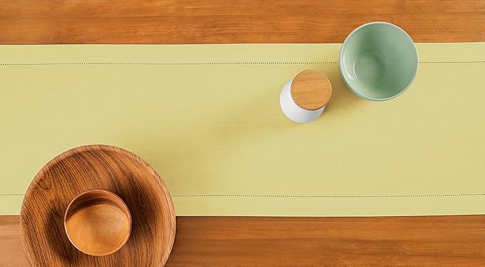 Solino Home Cotton Linen Yellow Table Runner 72 Inches Long - Hemstitch Table Runner 14 x 72 Inch for Dresser, Dining, Spring, Summer