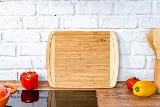 Wood Cutting Board for Kitchen – 14x11" Bamboo Cutting Board with Juice Groove – Wooden Chopping Board, Serving Tray, Butcher Block – BlauKe®
