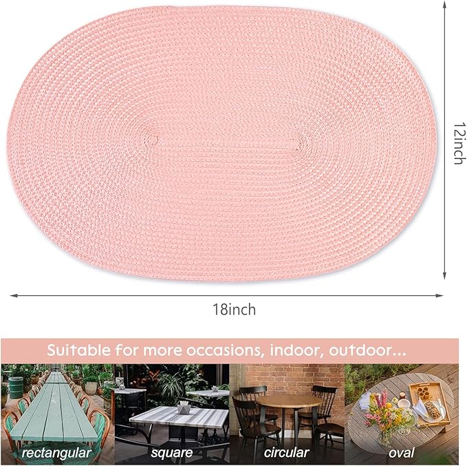 AHHFSMEI Placemats Set of 6 for Dining Table Washable Woven Non-Slip 18x12 inches Placemat Heat-Resistant Durable Table Mats for Dining Table Easy to Clean(Pink)