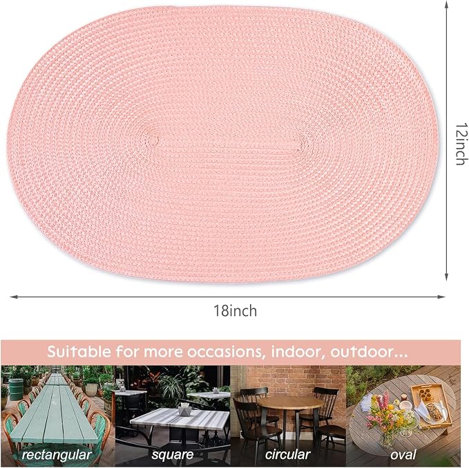 AHHFSMEI Placemats Set of 4 for Dining Table Washable Woven Non-Slip 18x12 inches Placemat Heat-Resistant Durable Table Mats for Dining Table Easy to Clean(Pink 4)