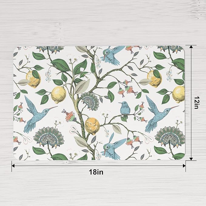 QIYI Placemats Set of 6, 12x18 Inch Faux Leather Place Mats for Kitchen Dinning, Heat Resistant Anti Slip Birds Table Mats, Waterproof Wipeable Washable Placemat Party Table Décor, Vintage Lemon Trees