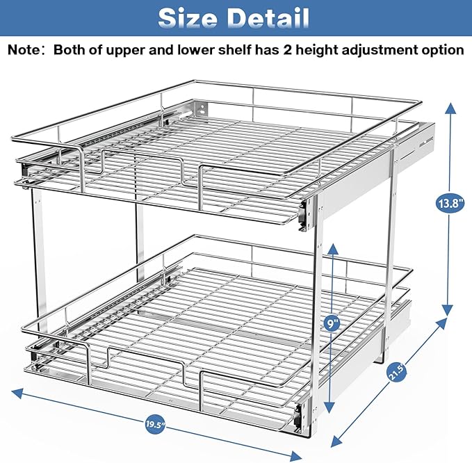 LOVMOR 2 Tier Individual Pull Out Cabinet Organizer 19½" W x 21½" D, Slide Out Kitchen Cabinet Storage Sliding Shelves