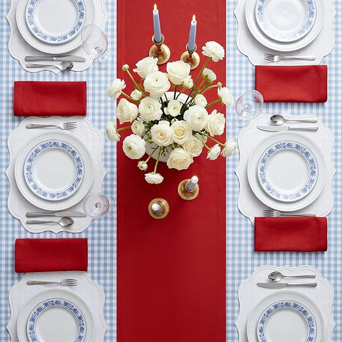 Solino Home Linen Red Table Runner 90 Inches Long - 100% Pure Linen 14 x 90 Inch Table Runner for 4th of July - Fete