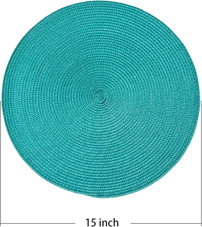 AHHFSMEI Round Placemats Set of 6 Heat Resistant Washable Non-Slip Woven Braided Table Mats for Dining Table Kitchen & Home Decor (Turquoise)