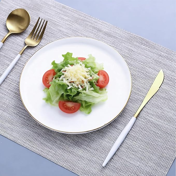 Placemats, Placemats for Dining Table Set of 6, Kitchen Table Mats Heat-Resistant Non-Slip Washable PVC Woven Vinyl Place Mats for Dining Room Table Decoration (Pack of 6, Flaxen Gray)