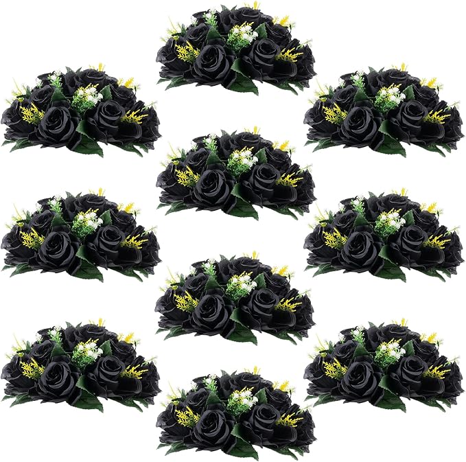 Flower Centerpieces for Wedding Tables: Halloween Table Decorations Black Flower Balls Centerpieces for Engagement Cerebration Party Gothic Center Pieces 2 Packs