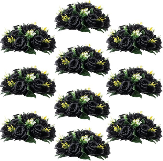 Flower Centerpieces for Wedding Tables: Halloween Table Decorations Black Flower Balls Centerpieces for Engagement Cerebration Party Gothic Center Pieces 2 Packs