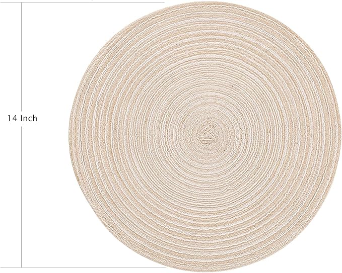 Topotdor 14 Inch Round Placemats Heat-Resistant Stain Resistant Anti-Skid Washable Polyproplene Table Mats Placemats (Beige, Set of 6)
