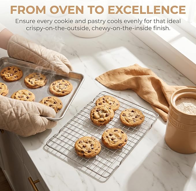 5-pcs stainless steel cooling rack, 10 "x 16" wire cooling rack, suitable for baking trays, baking, grilling, baking and drying - oven safety and dishwasher safety