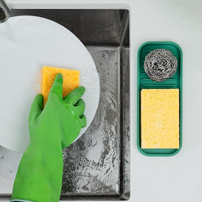 Zulay Kitchen (9x3.5) Silicone Sponge Holder for Kitchen Sink - Flexible Multipurpose Soap Tray - Sink Organizer for Kitchen, Bathroom, Makeup, Trinkets & More (Pine Green)