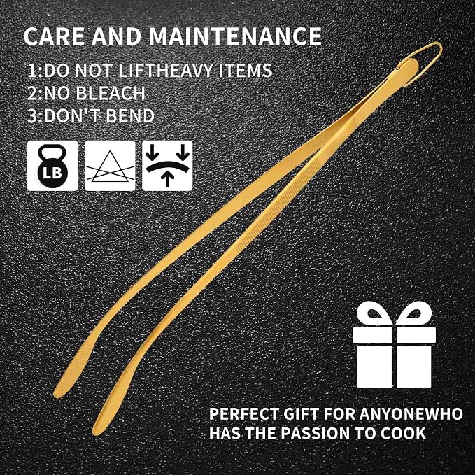 Snailhouse Kitchen Tweezer Tong, 12 Inches Stainless Steel Heavy Duty Long Fine Chef Metal Skinny Cooking Tweezers for Serving Food, Gold